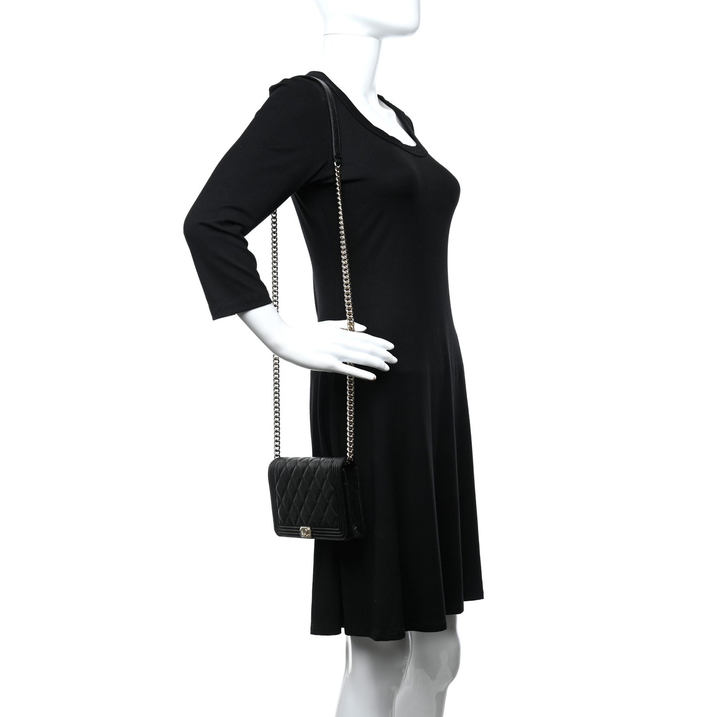 Caviar Quilted Boy Clutch With Chain Black