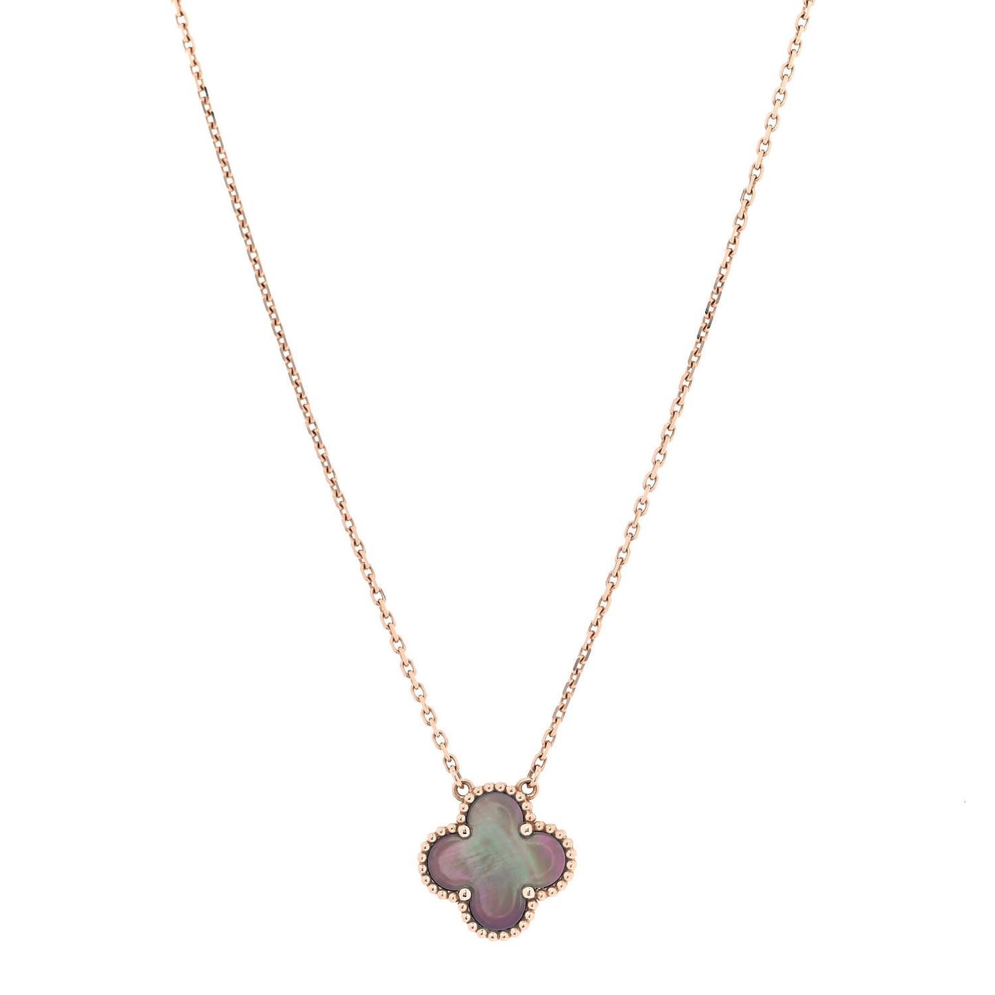 18K Rose Gold Gray Mother of Pearl Vintage Alhambra Pendant Necklace