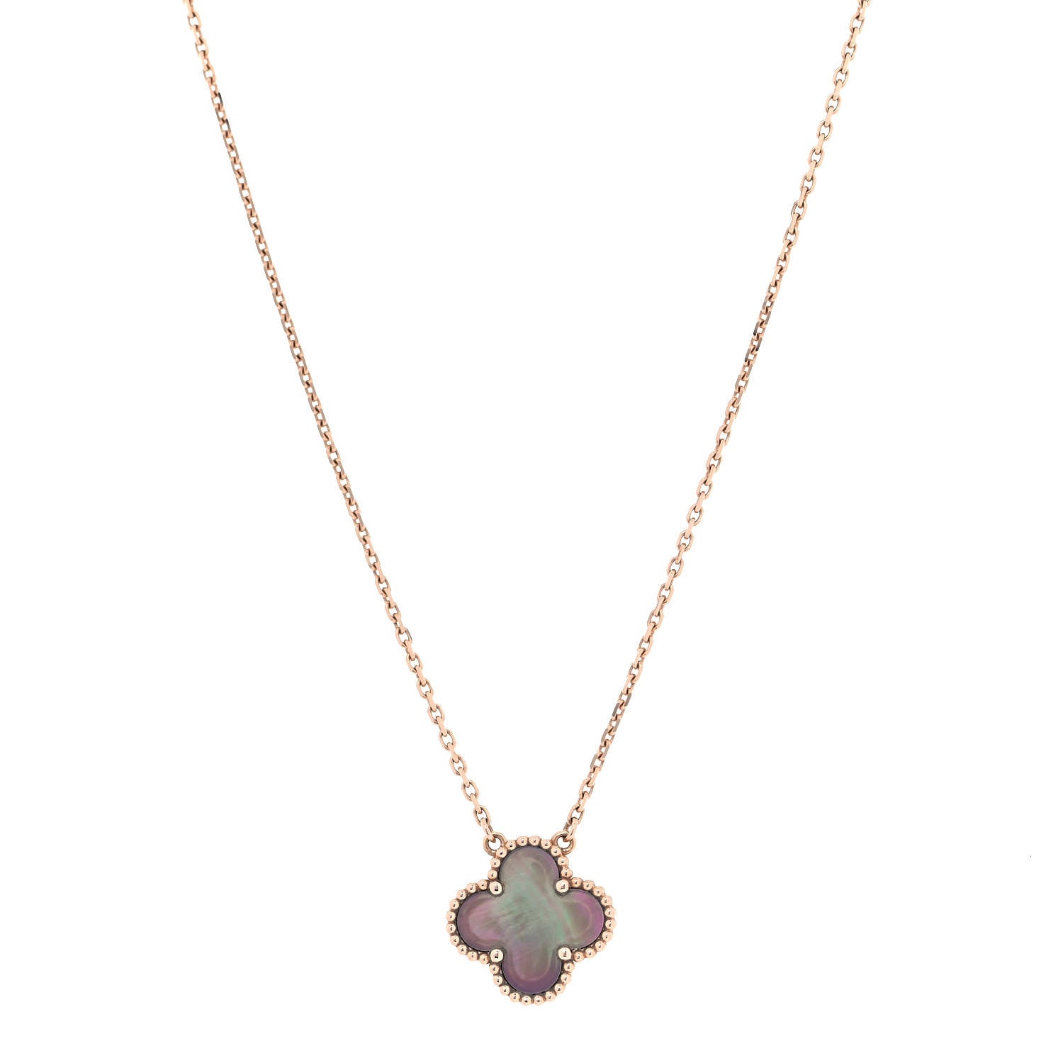 Van Cleef & Arpels 18K Rose Gold Gray Mother of Pearl Vintage Alhambra Pendant Necklace 1 of 7