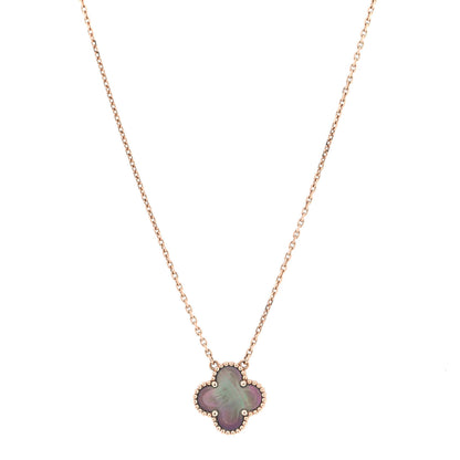 Van Cleef & Arpels 18K Rose Gold Gray Mother of Pearl Vintage Alhambra Pendant Necklace 1 of 7