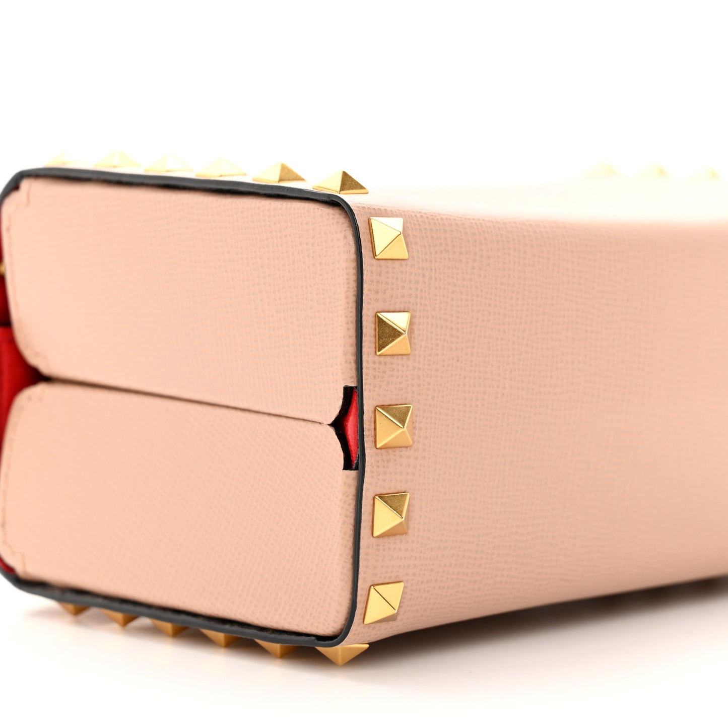 Grainy Calfskin Rockstud Alcove Box Top-Handle Bag Rose Cannelle