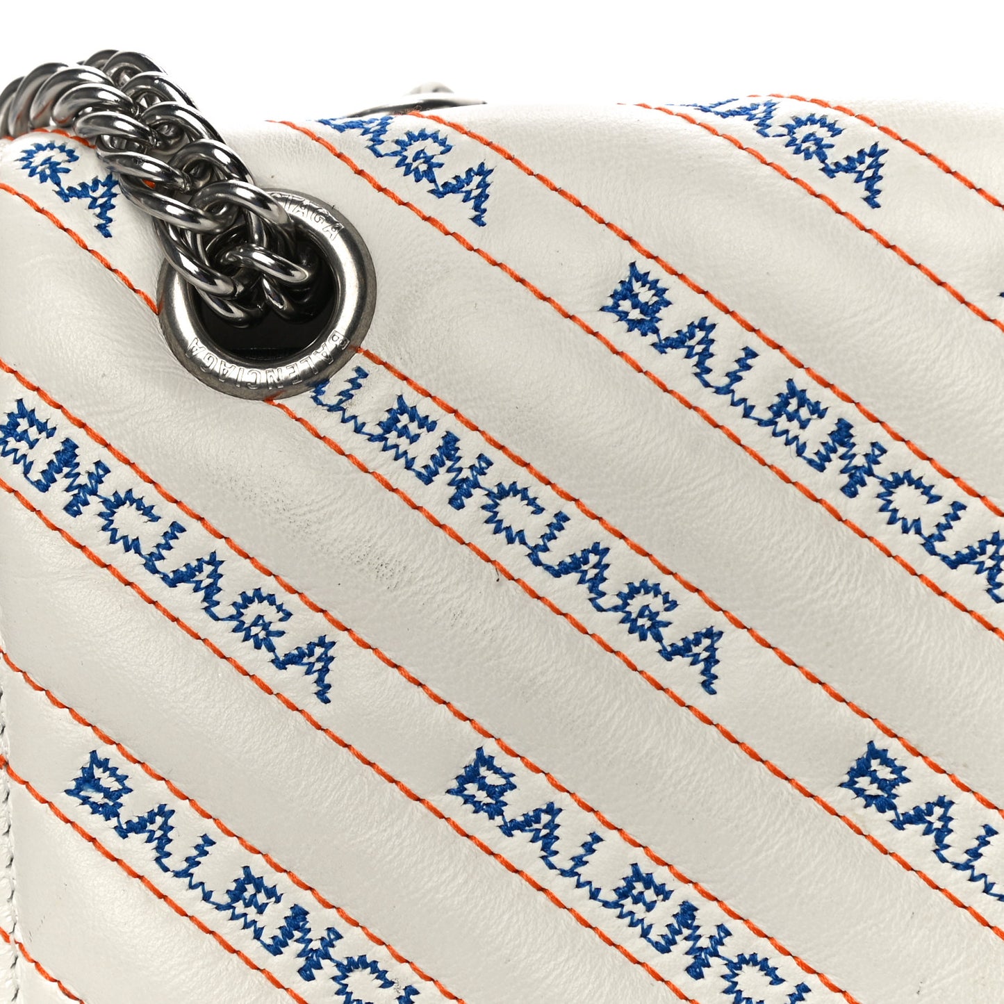 Calfskin Charms Logo Matelasse M BB Round Shoulder Bag Blanc Bleu Orange