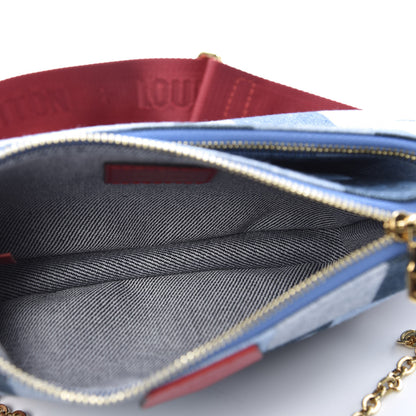 Louis Vuitton Denim Damier Monogram Patchwork Multi Pochette Accessories Blue Rouge 5 of 16