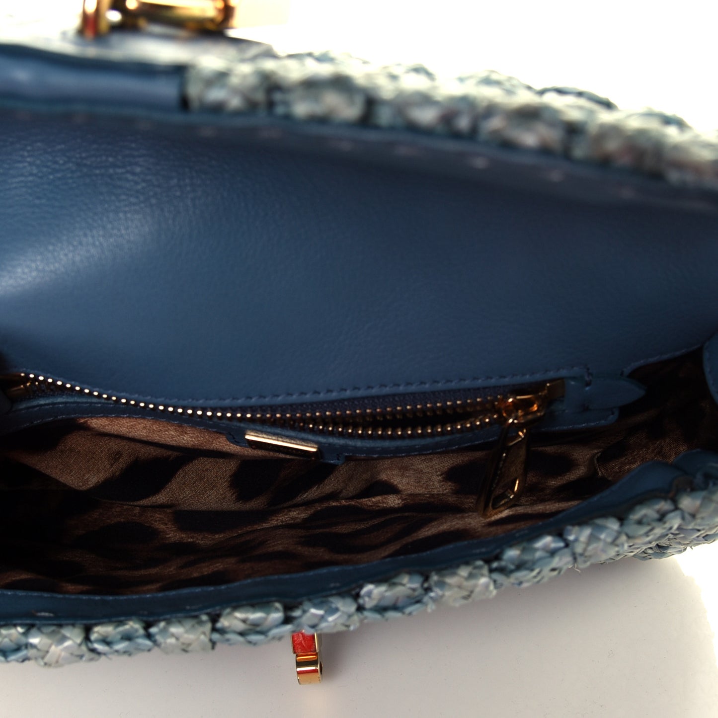 Woven Raffia Padlock Shoulder Bag Acqua