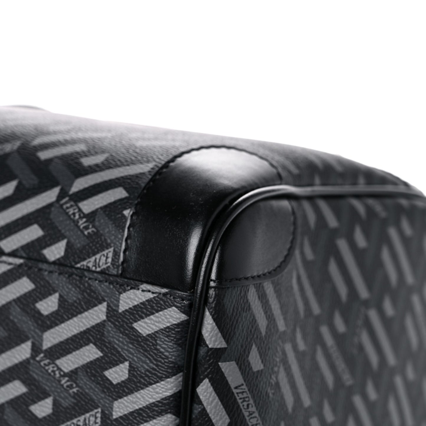 Coated Canvas Calfskin La Greca Signature Travel Bag Black Grey