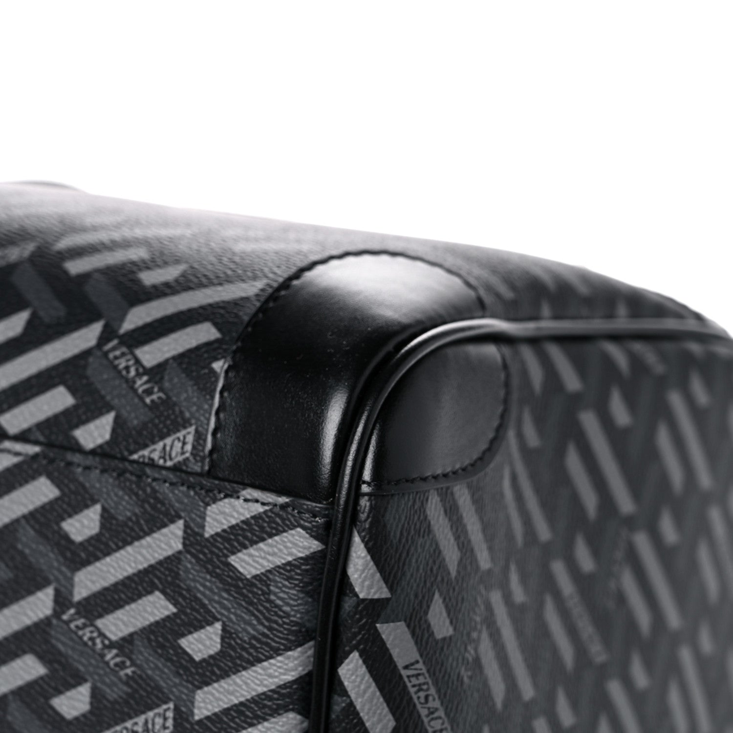 Versace Coated Canvas Calfskin La Greca Signature Travel Bag Black Grey 11 of 14