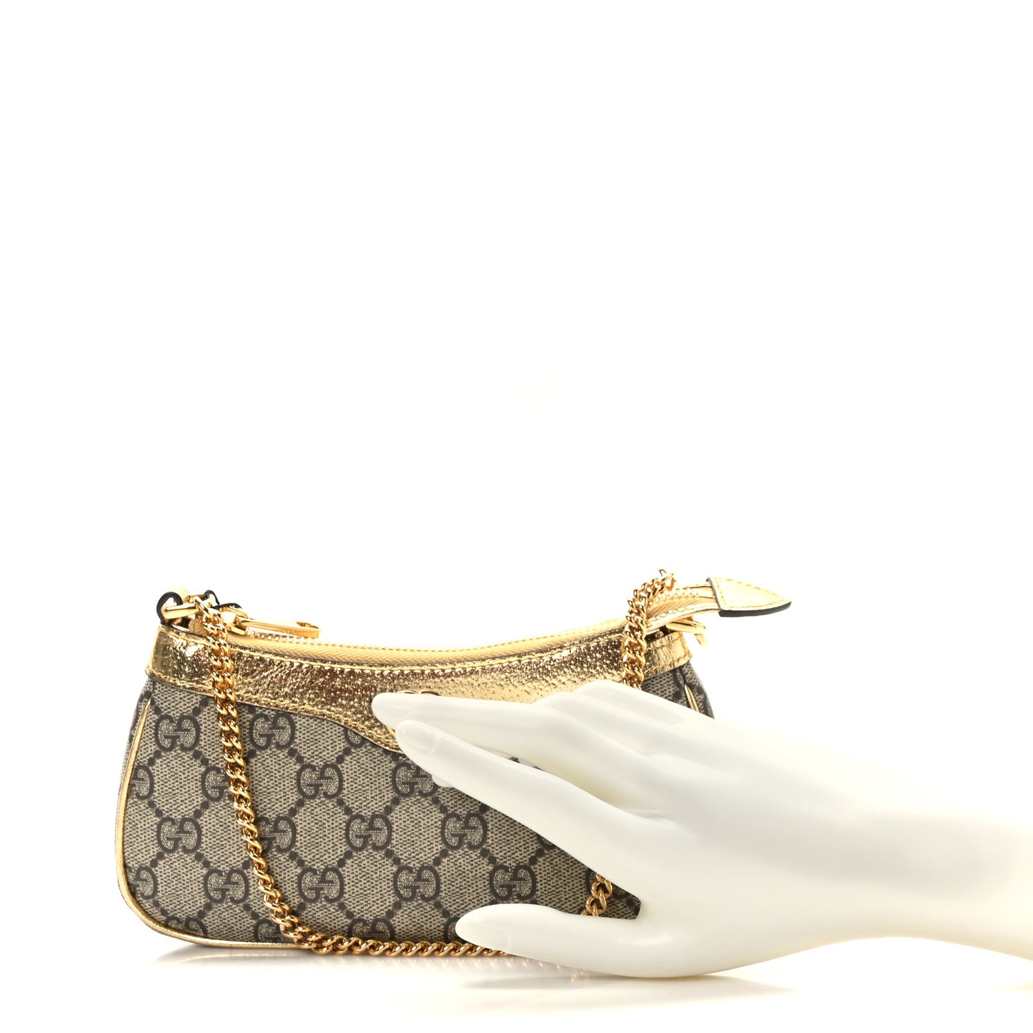 Gucci GG Supreme Monogram Lame Textured Dollar Calfskin Mini Ophidia Chain Bag Beige Ebony Gold 2 of 8