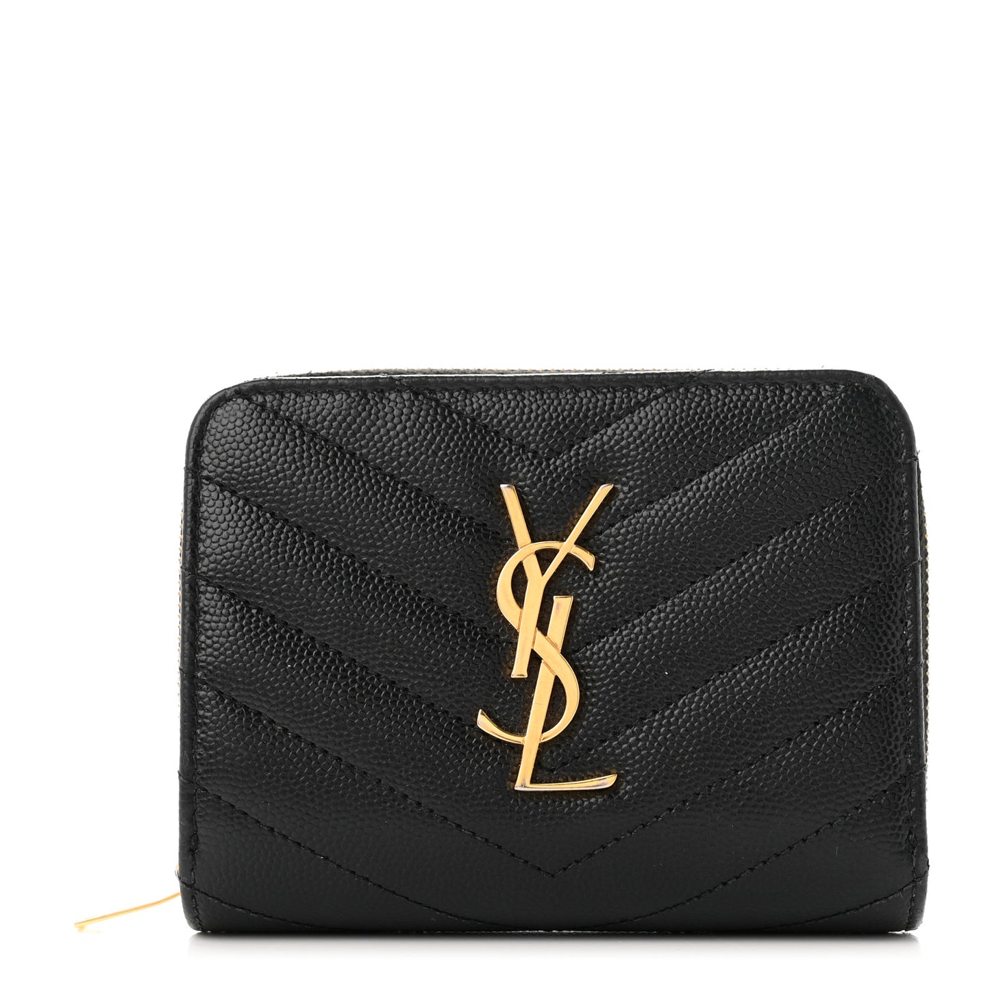 Grain De Poudre Matelasse Chevron Monogram Compact Zip Around Wallet Black