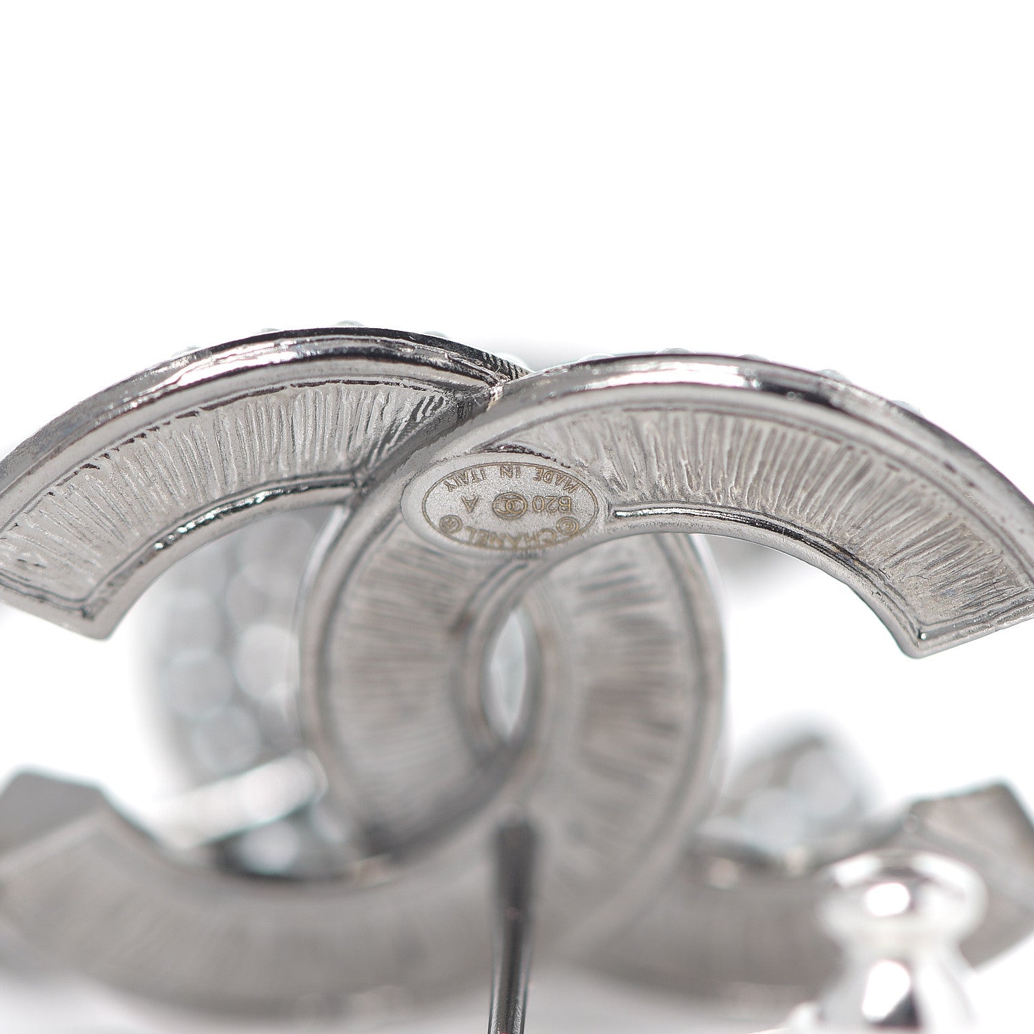 Chanel Pearl Crystal CC Earrings Silver 3 of 3
