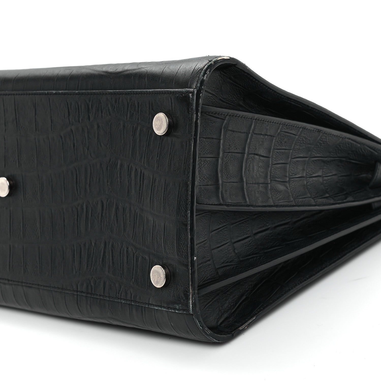 Saint Laurent Calfskin Crocodile Embossed Large Sac De Jour Carryall Black 11 of 13