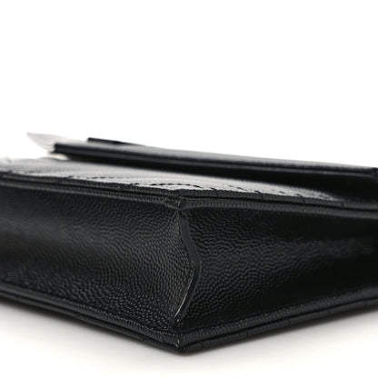 Saint Laurent Grain De Poudre Matelasse Chevron Monogram Monochrome Envelope Chain Wallet Black 8 of 9