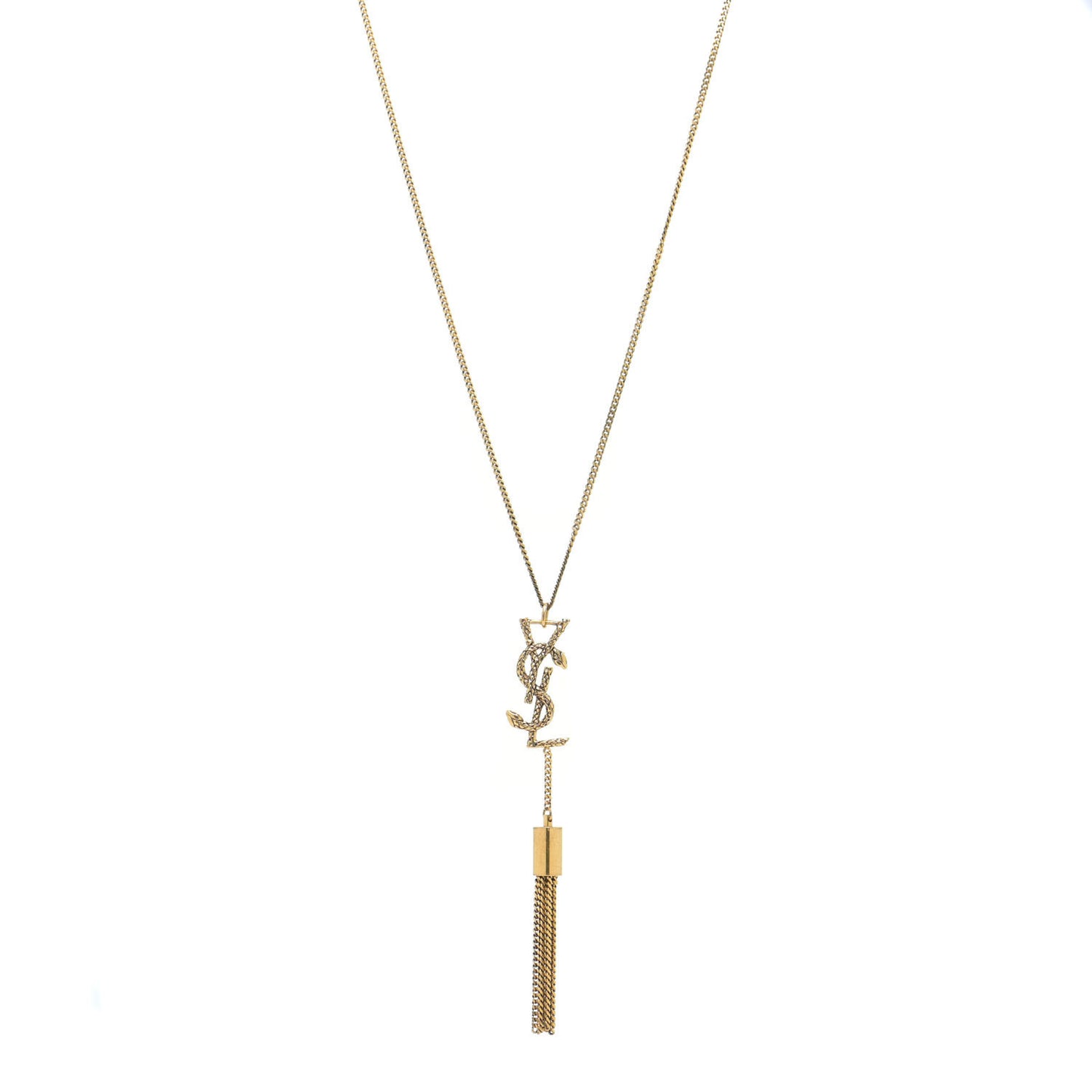 Brass Snake Monogram Tassel Necklace Gold