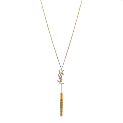 Saint Laurent Brass Snake Monogram Tassel Necklace Gold 1 of 7