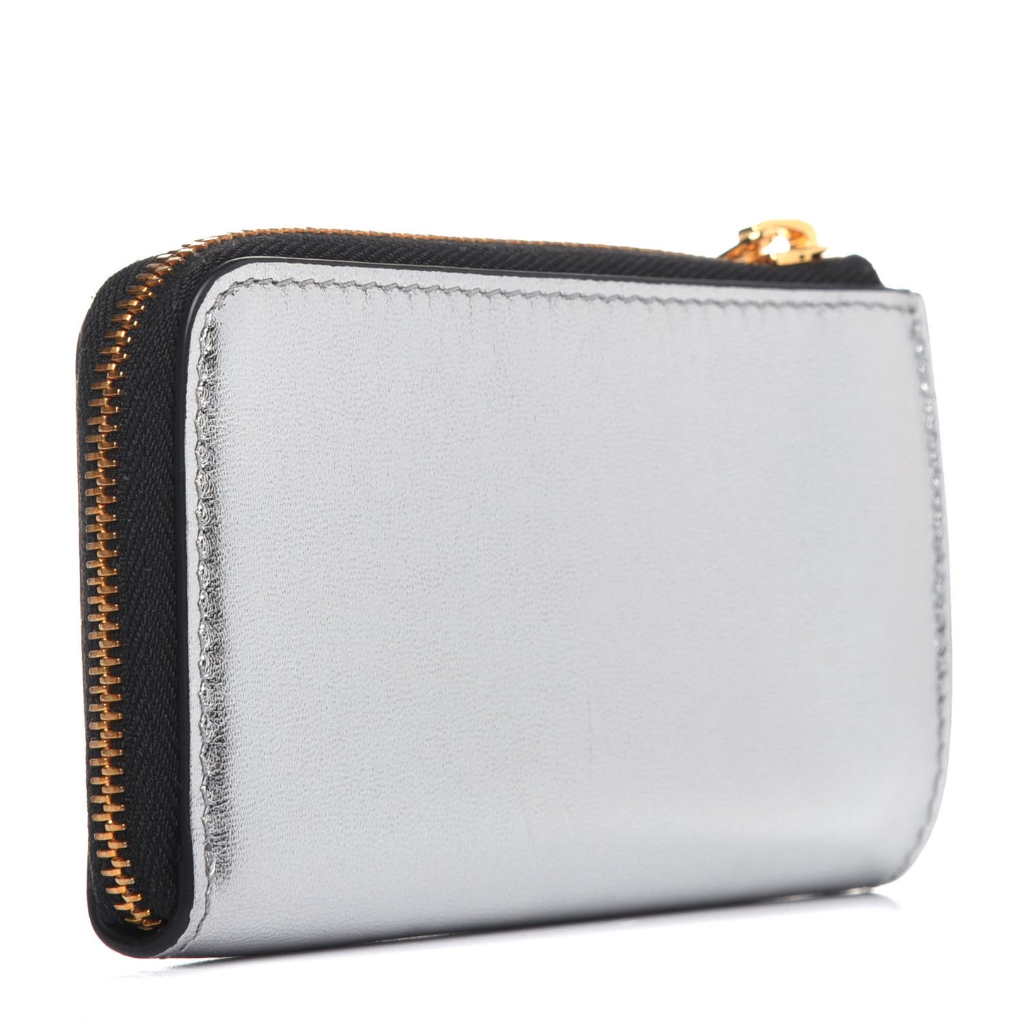 Metallic Calfskin Key Pouch Silver