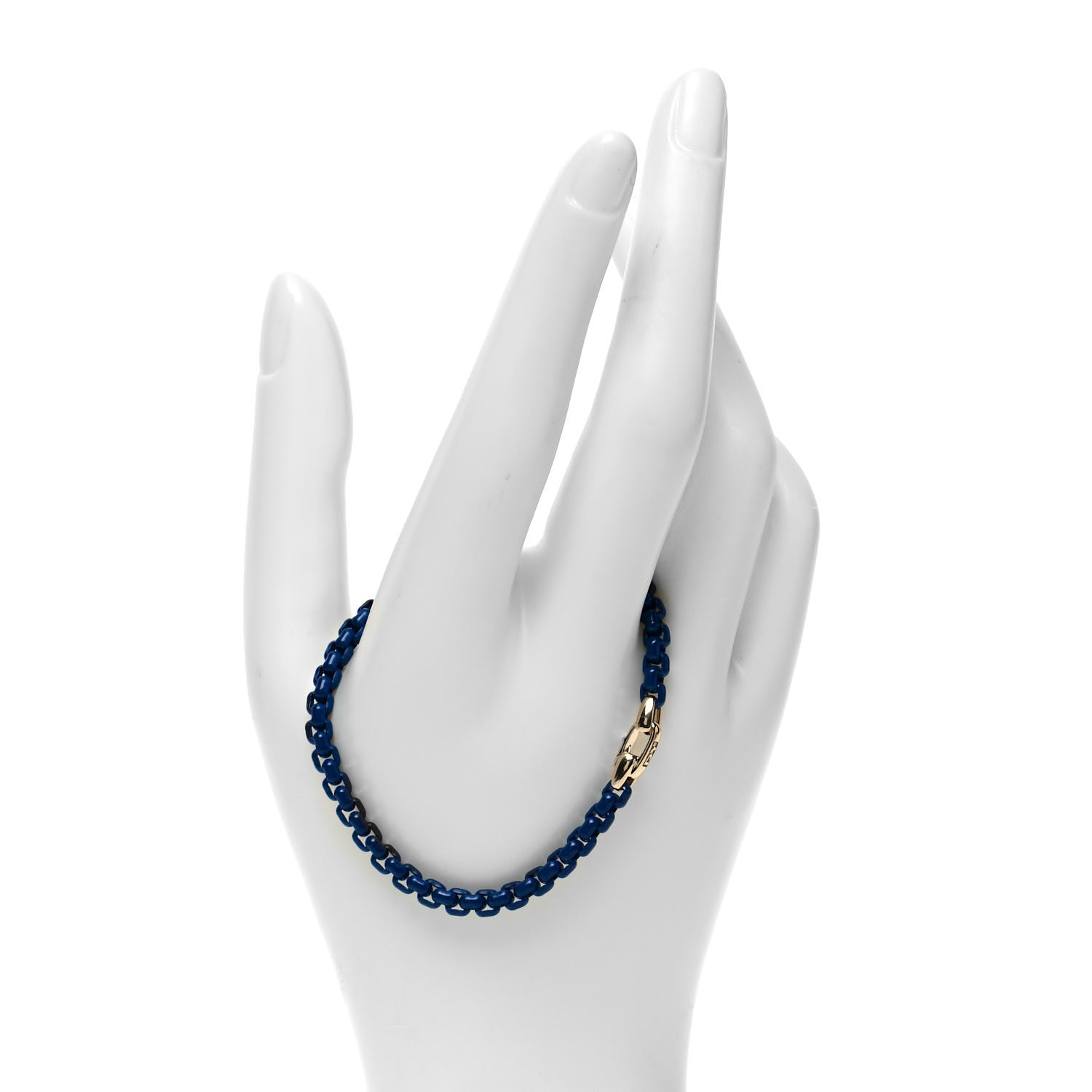 David Yurman Stainless Steel 14K Yellow Gold Acrylic Bel Aire 4mm Chain Bracelet Navy 2 of 5