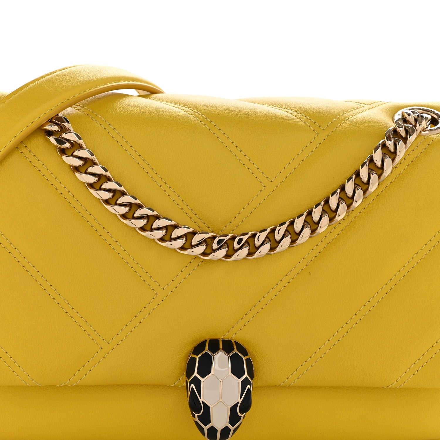 Bulgari Calfskin Matelasse Small Serpenti Cabochon Shoulder Bag Yellow 7 of 13