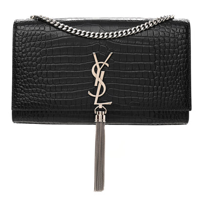 Saint Laurent Calfskin Crocodile Embossed Medium Classic Monogram Kate Tassel Satchel Black 1 of 9