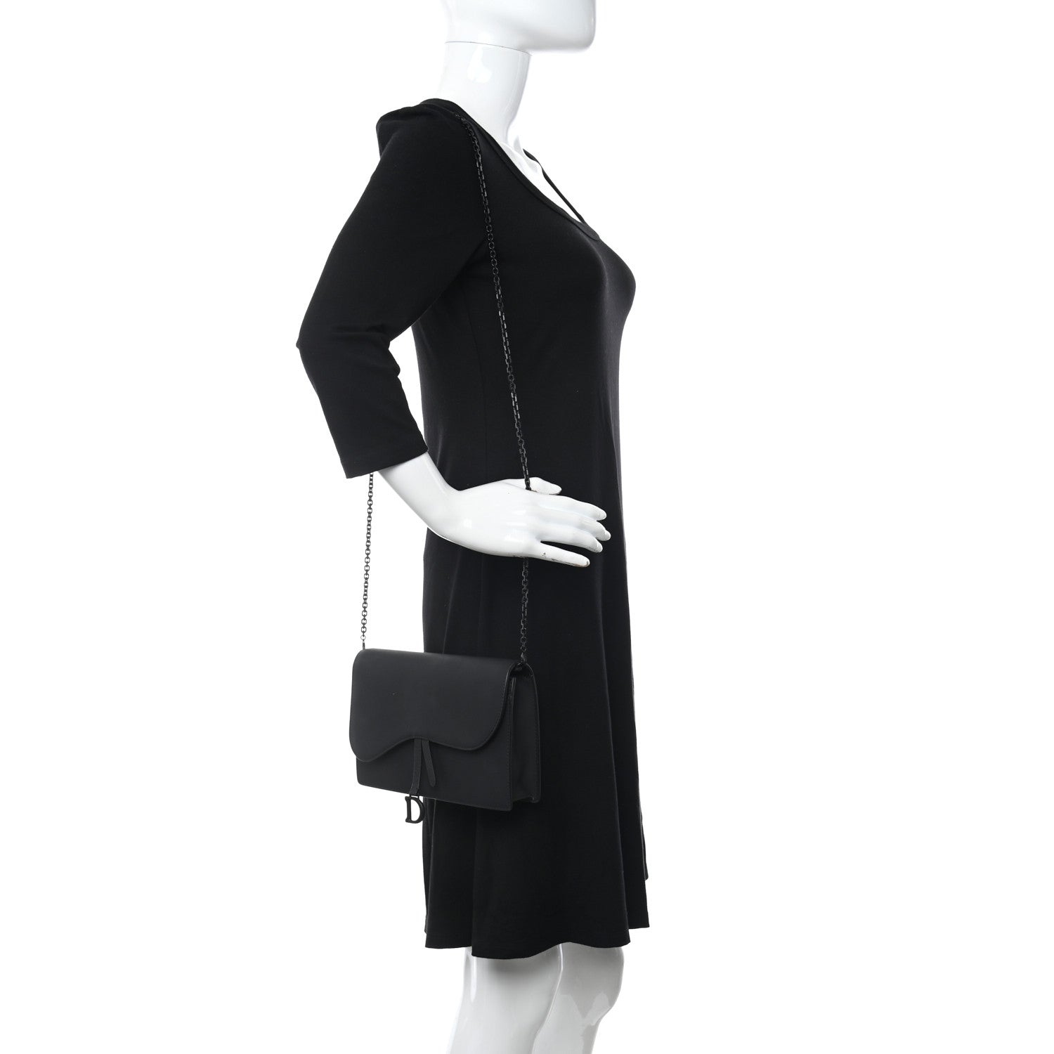 Christian Dior Ultra Matte Calfskin Saddle Chain Pouch Black 3 of 9