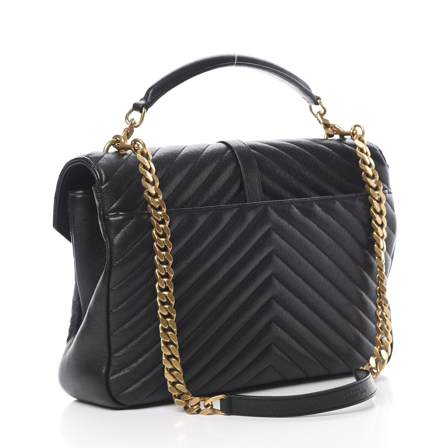 Saint Laurent Sheepskin Matelasse Chevron Monogram Large College Satchel Black 4 of 12