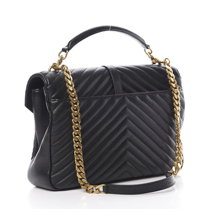 Saint Laurent Sheepskin Matelasse Chevron Monogram Large College Satchel Black 4 of 12