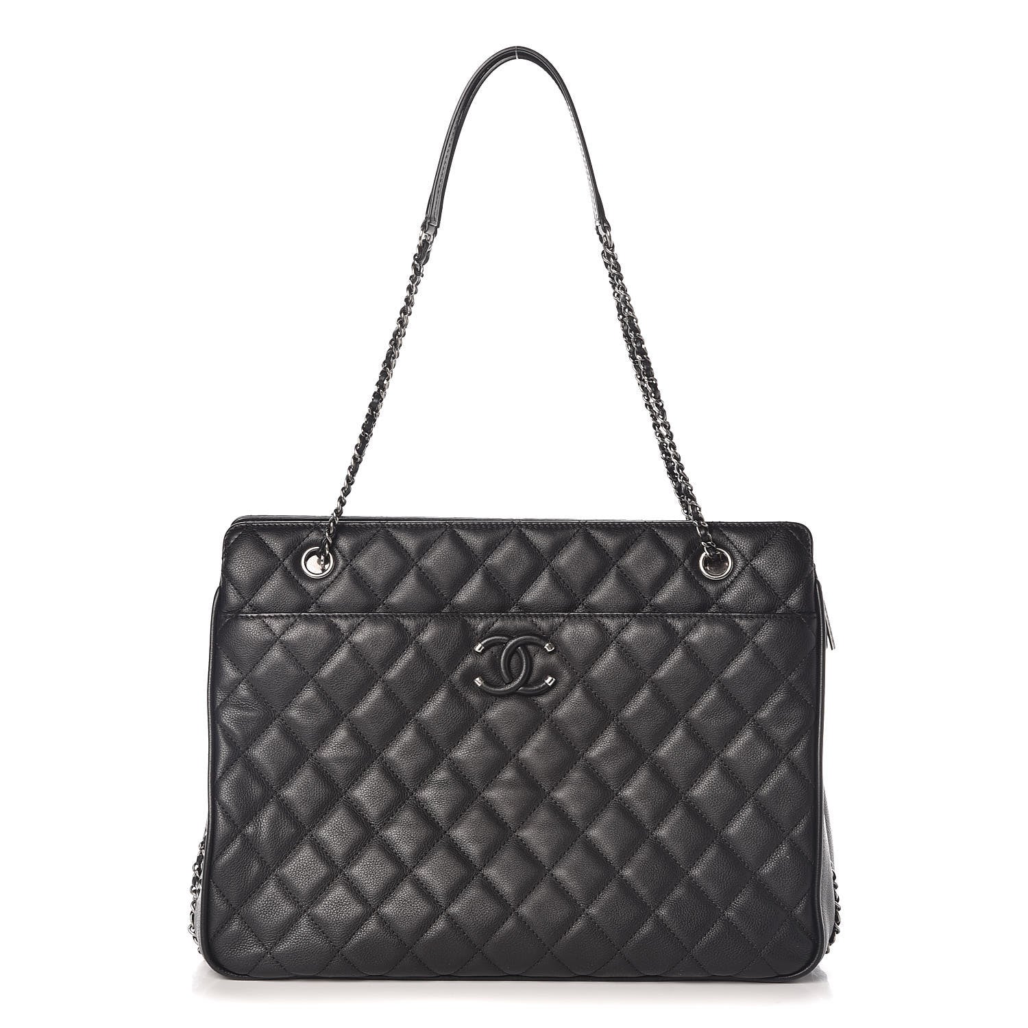 Chanel Calfskin Quilted Frame In Chain Tote Black 1 of 10