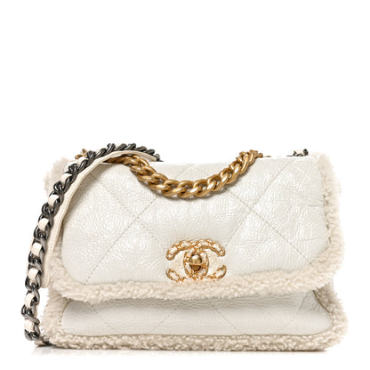 Chanel Crumpled Calfskin Shearling Sheepskin Medium Chanel 19 Flap White 1 of 9