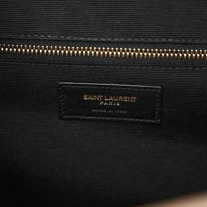 Saint Laurent Grain De Poudre Mixed Matelasse Large Triquilt Monogram Satchel Dark Beige 6 of 10