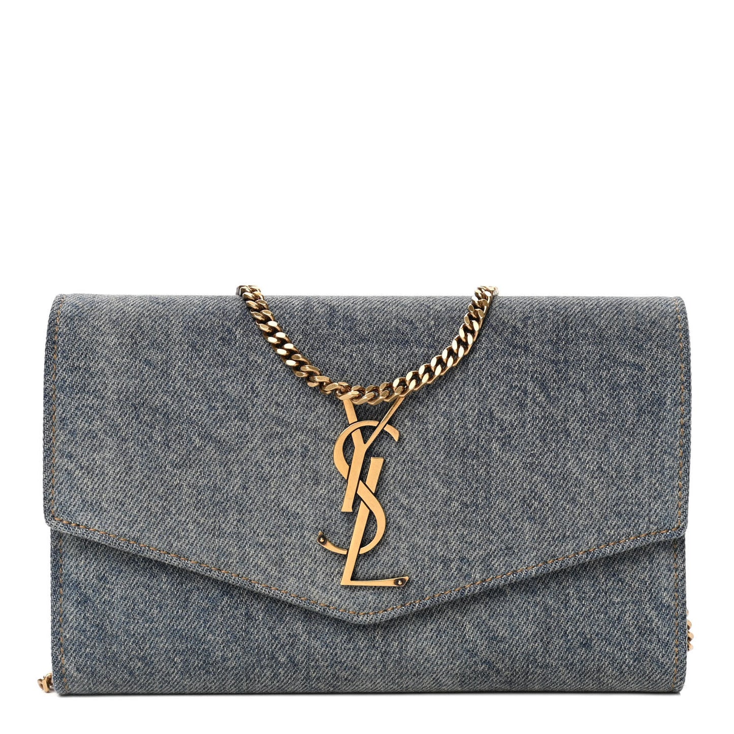 Denim Monogram Chain Wallet Rodeo Blue Cinnamon
