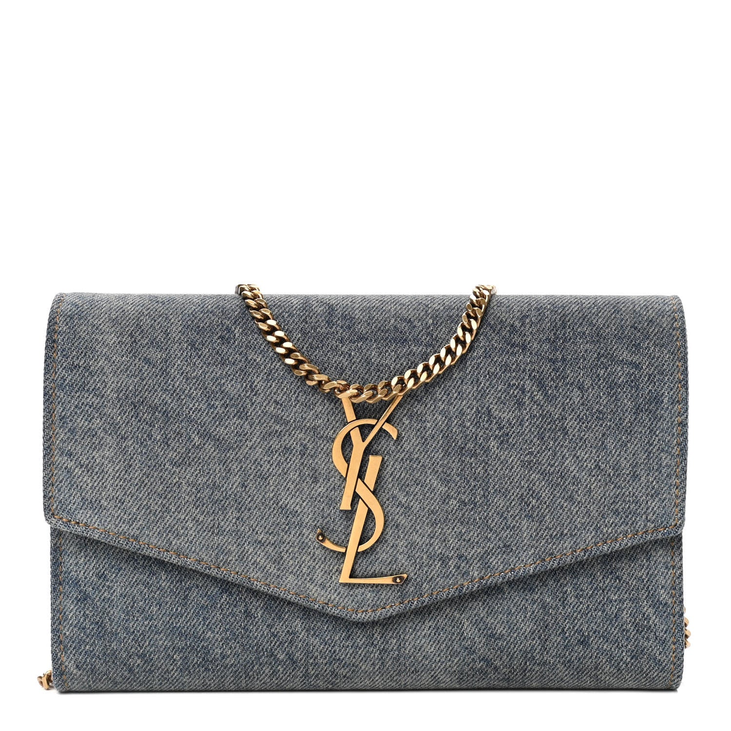 Saint Laurent Denim Monogram Chain Wallet Rodeo Blue Cinnamon 1 of 5