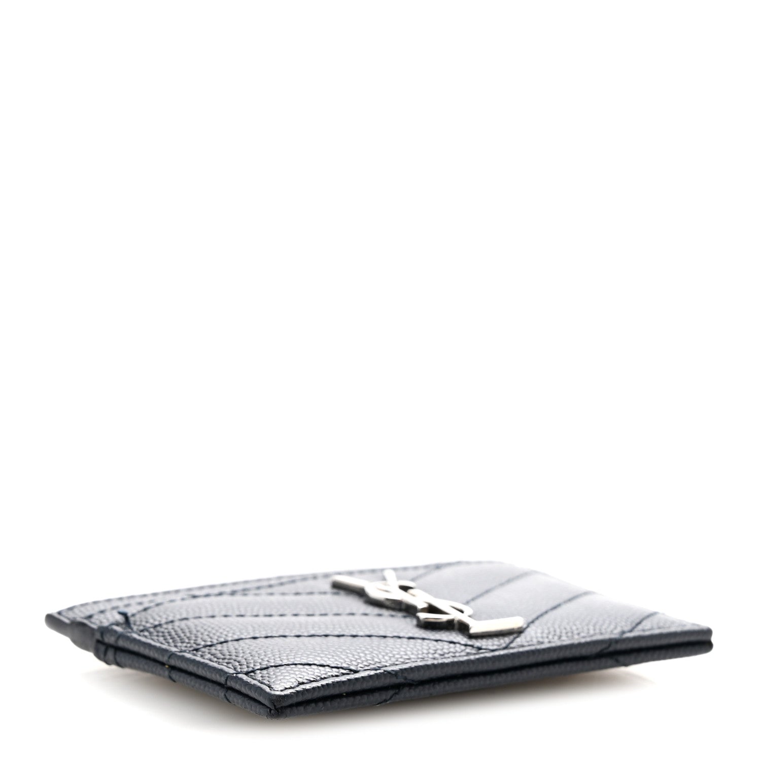 Saint Laurent Grain De Poudre Matelasse Chevron Monogram Credit Card Case Deep Marine 4 of 12