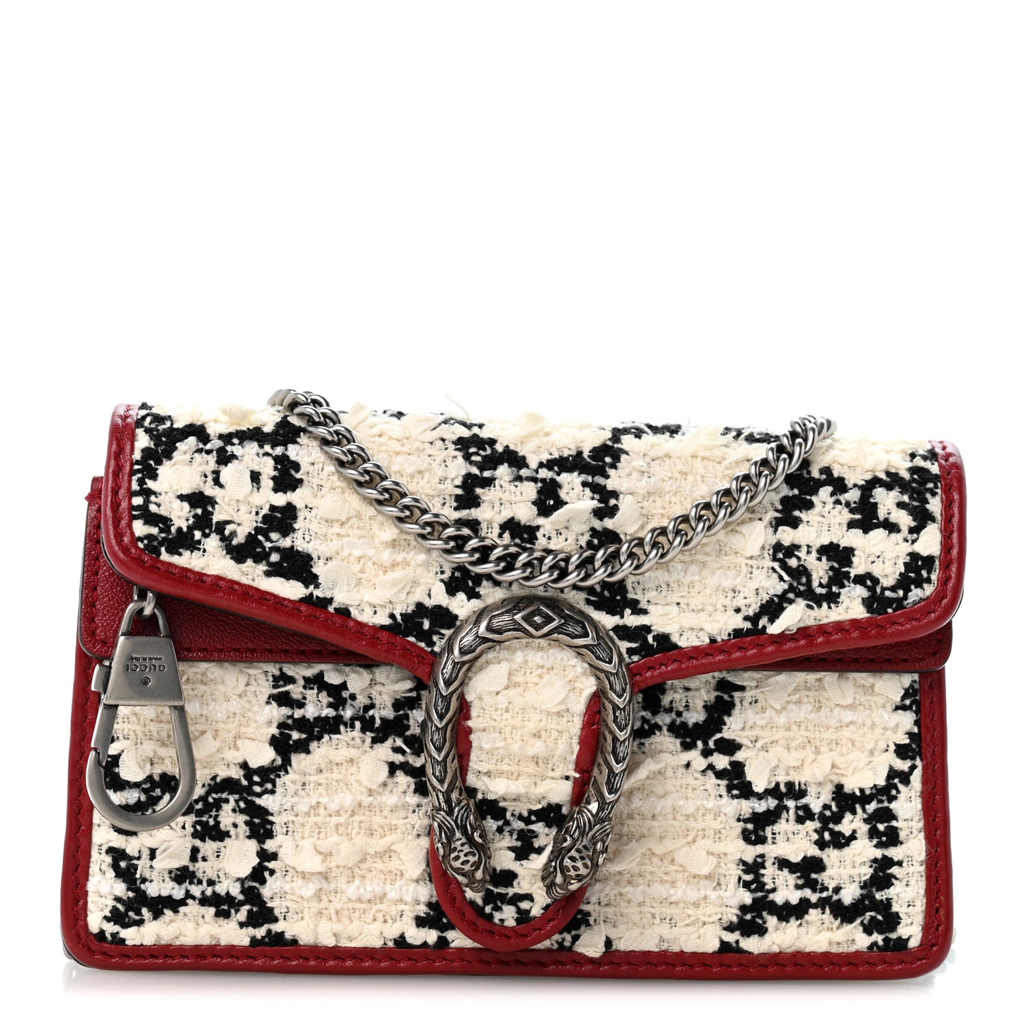 Tweed GG Monogram Super Mini Dionysus Shoulder Bag White Black Romantic Cherry
