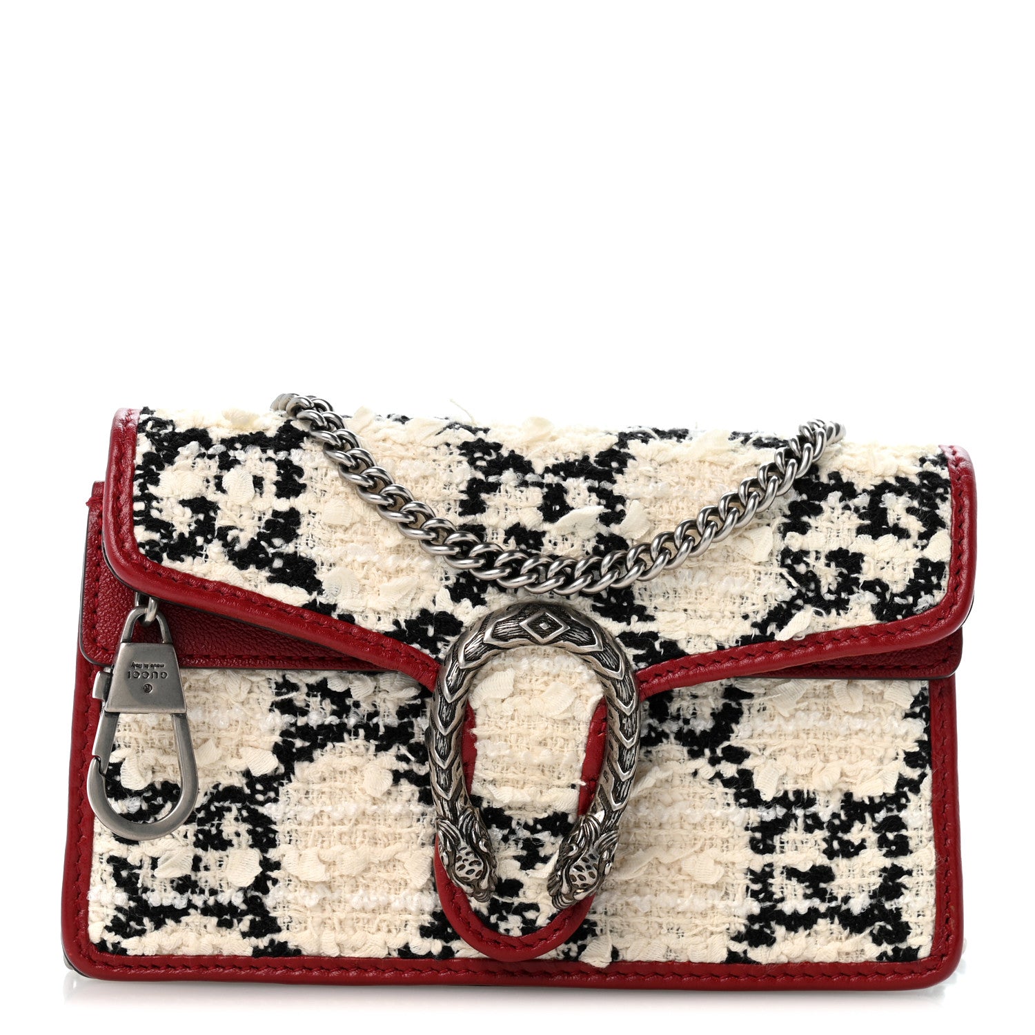 Gucci Tweed GG Monogram Super Mini Dionysus Shoulder Bag White Black Romantic Cherry 1 of 9