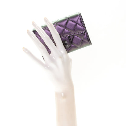 Chanel Metallic Lambskin Quilted Flap Card Holder Dark Purple 2 of 8