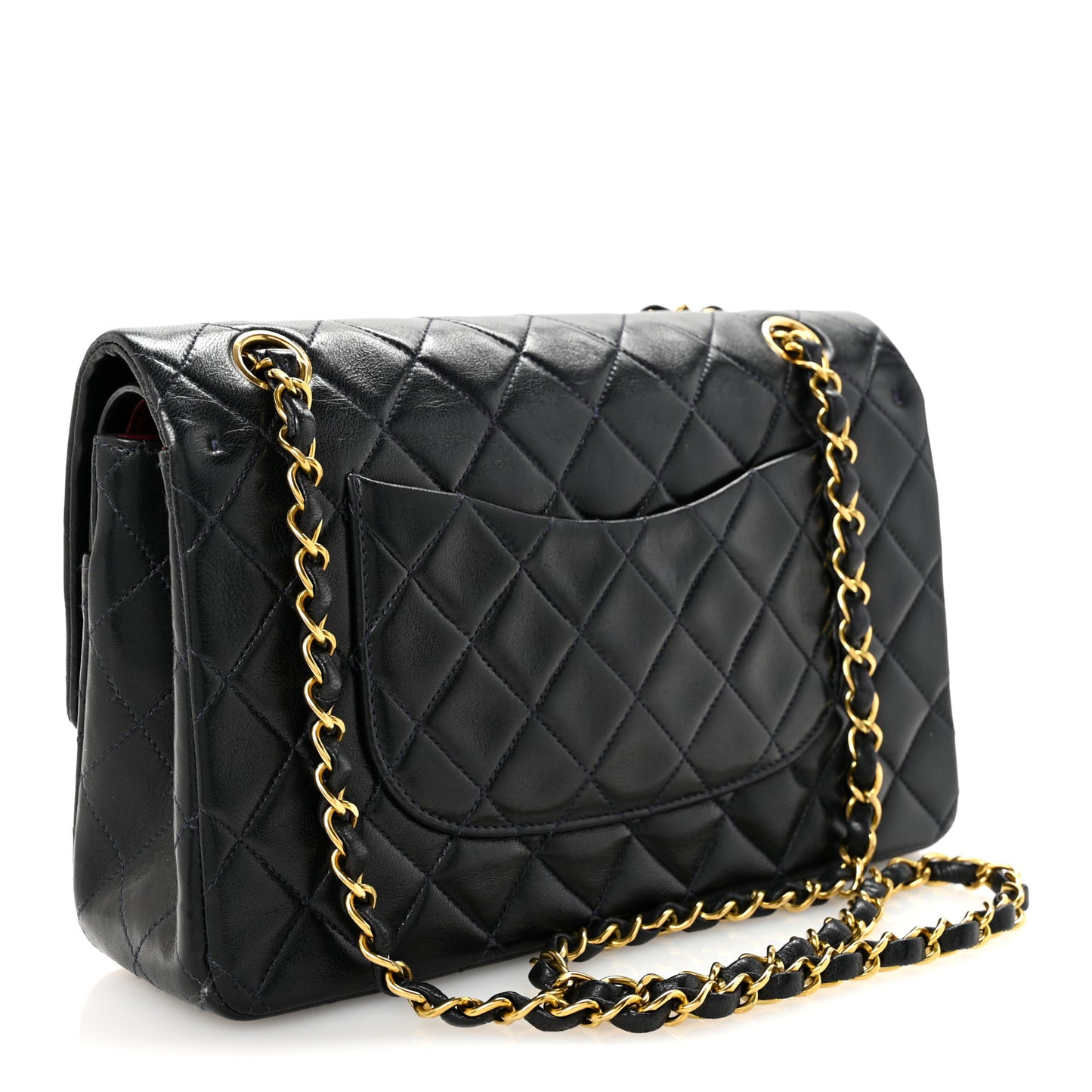 Lambskin Quilted Medium Double Flap Navy