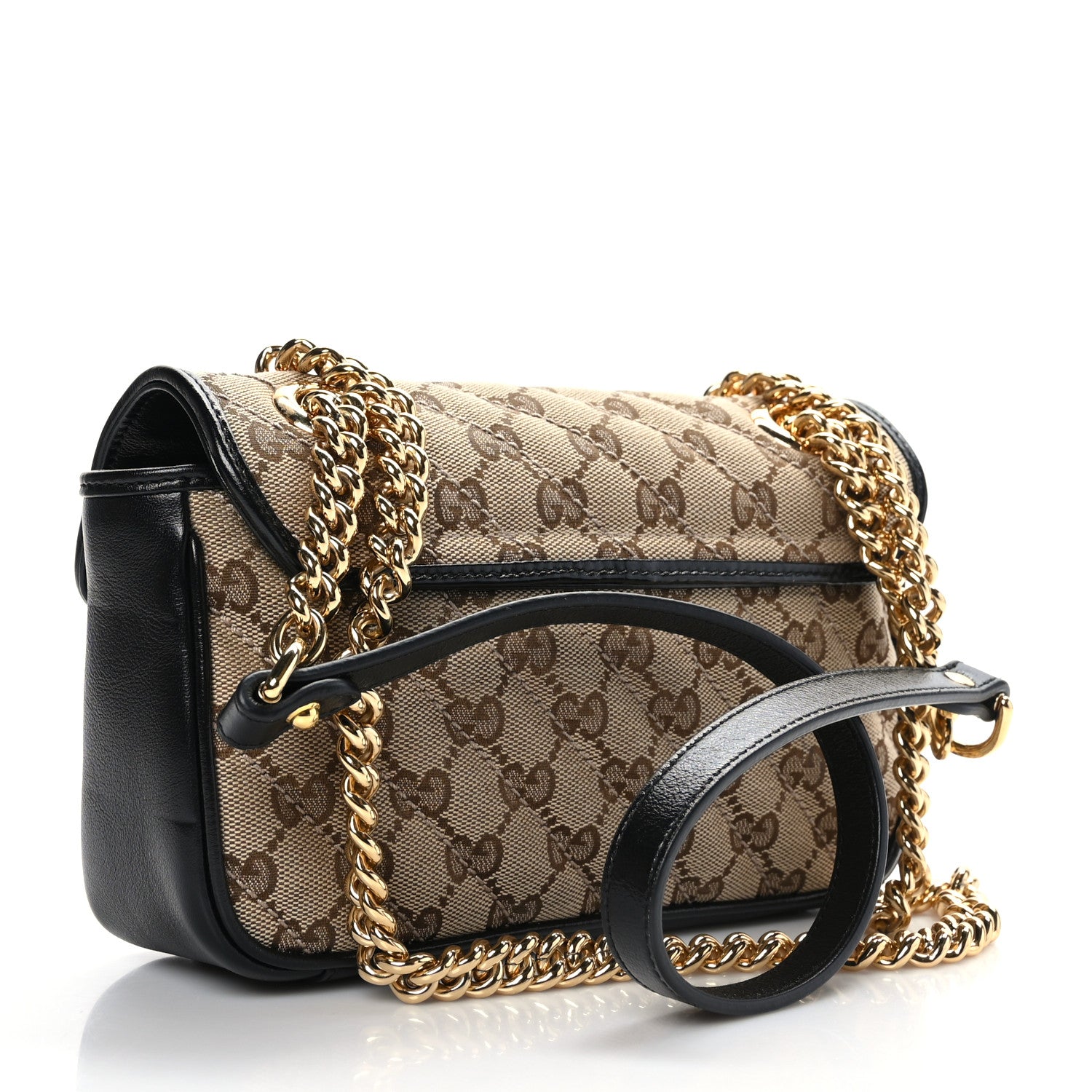 Gucci Monogram Matelasse Diagonal Mini GG Marmont Shoulder Bag Beige Black 3 of 9