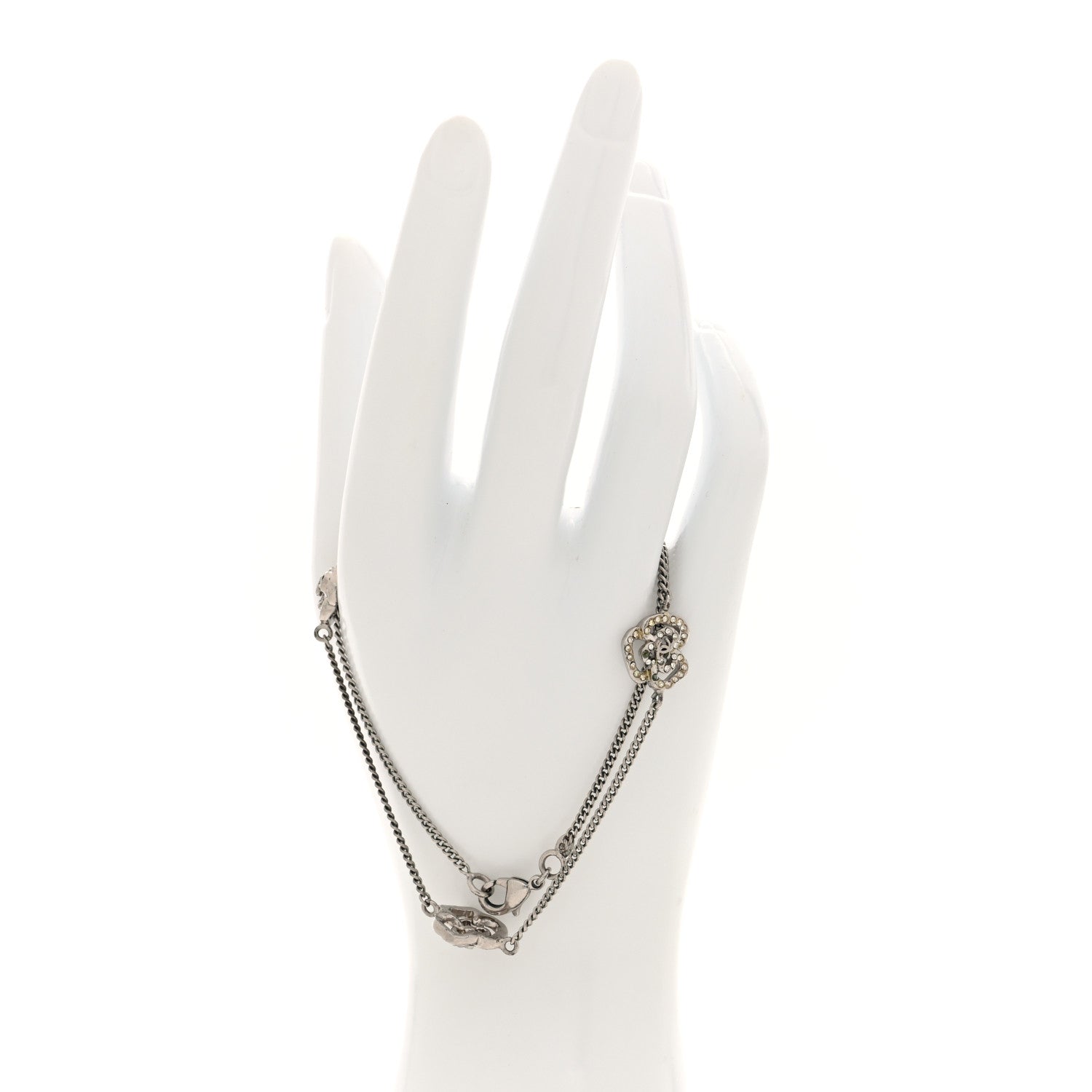 Chanel Crystal Camellia Chain Choker Necklace Silver 2 of 4
