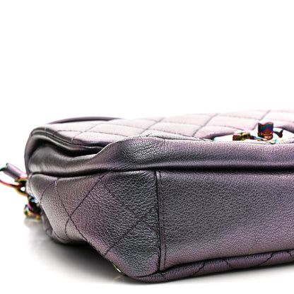 Chanel Iridescent Goatskin Quilted Small Double Carry Waist Chain Flap Purple 10 of 11
