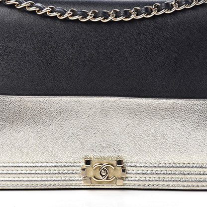 Chanel Metallic Goatskin Lambskin Boy Wallet on Chain WOC Black Gold 11 of 13