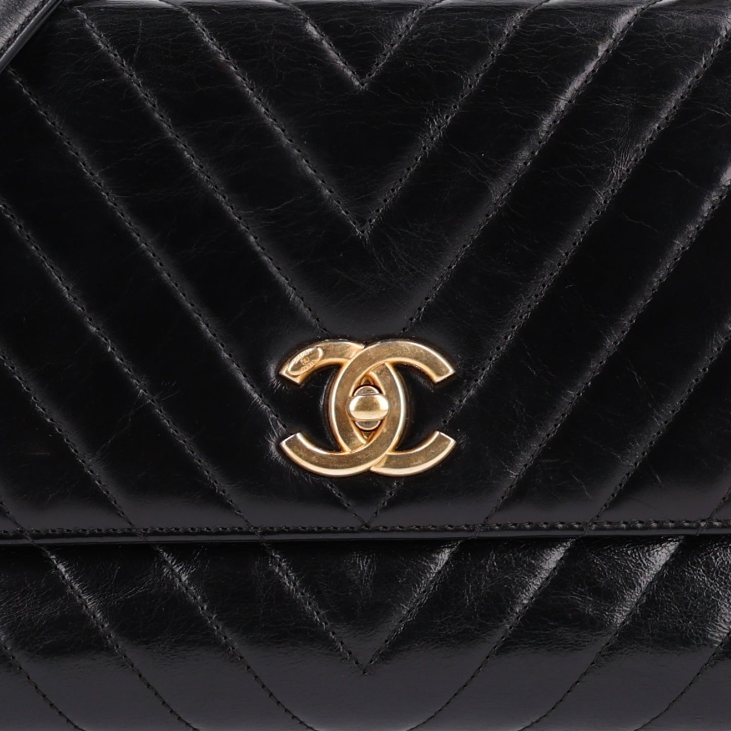 Aged Calfskin Chevron Quilted Small Coco Handle Flap Black
