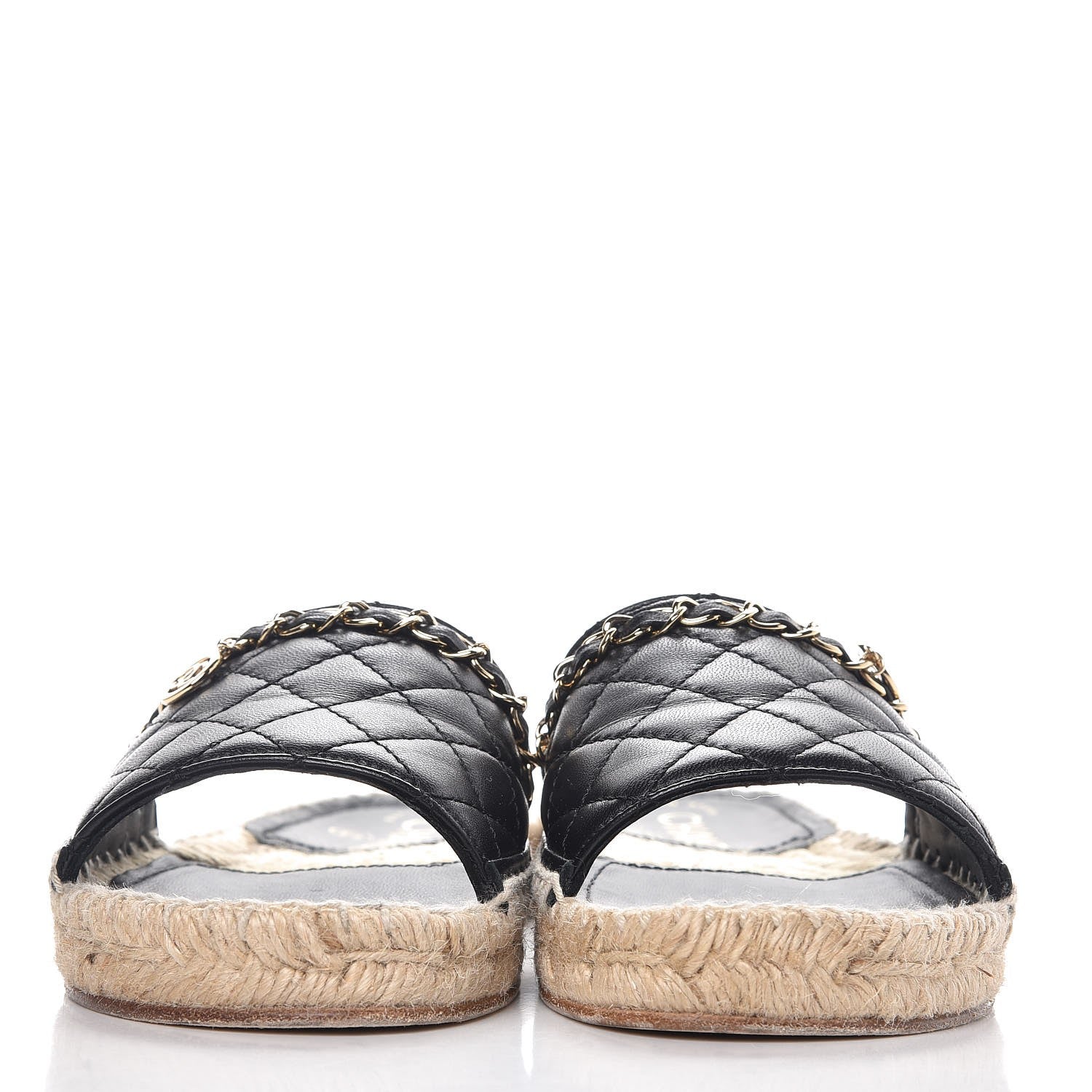 Chanel Lambskin Quilted CC Espadrille Slip On Sandals 35 Black 2 of 11