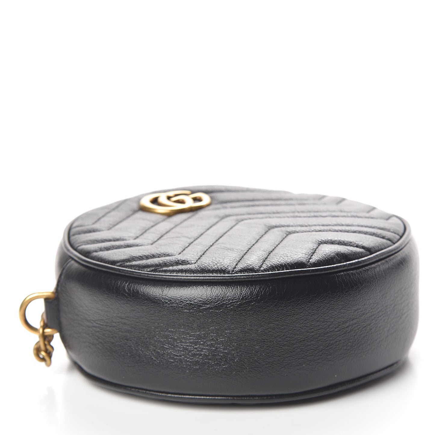 Azalea Calfskin Matelasse Heart Mini GG Marmont Round Shoulder Bag Black