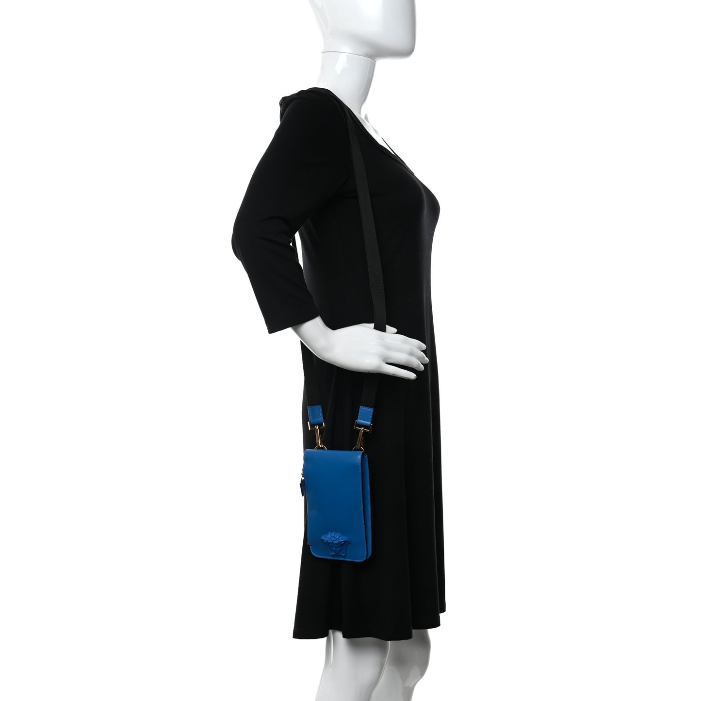 Vitello Medusa Crossbody Phone Pouch Blue
