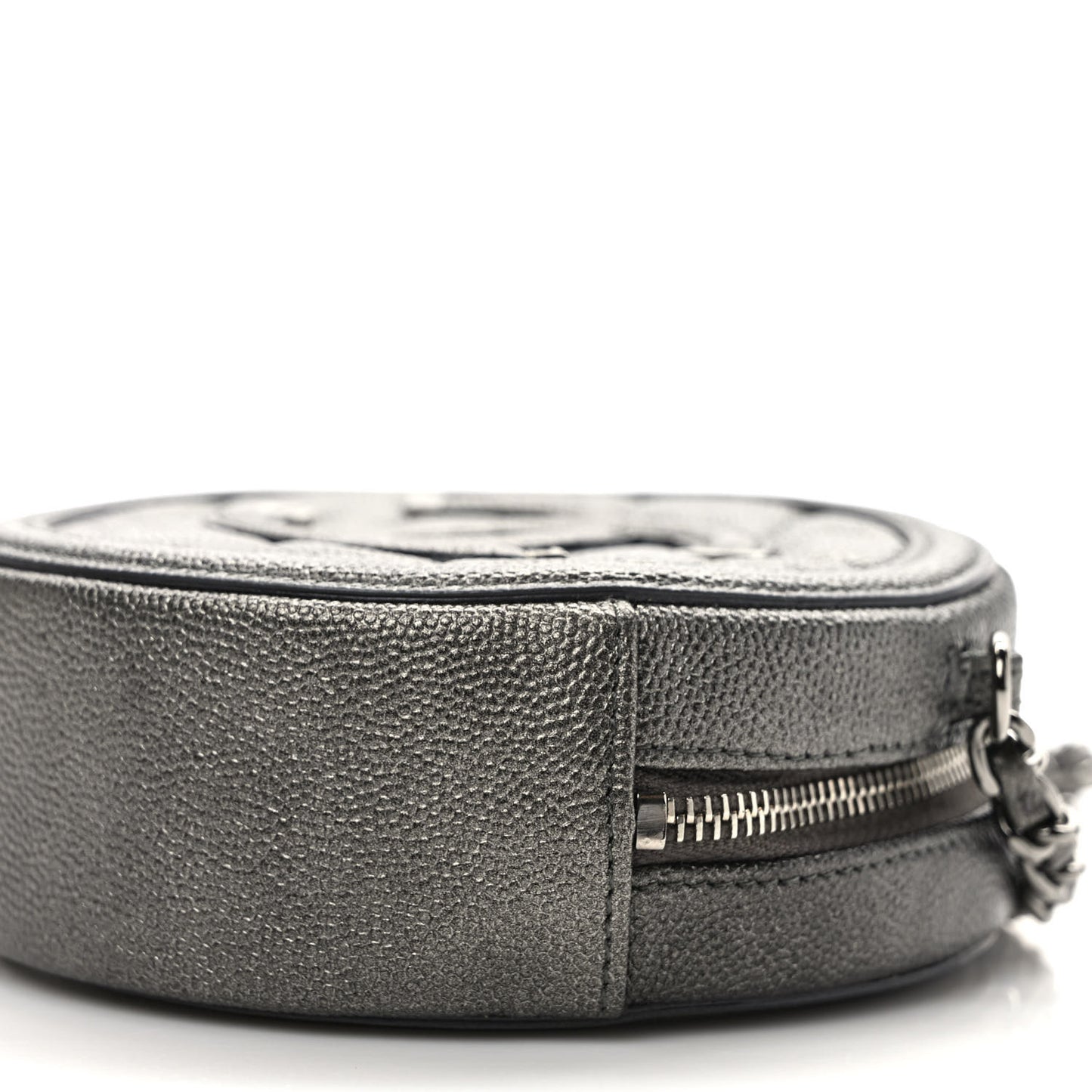 Metallic Caviar Quilted Round Filigree Crossbody Ruthenium