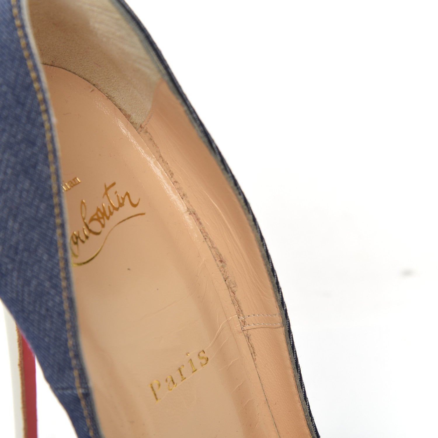 Christian Louboutin Denim Jazz Calf So Kate 120 Pumps 37.5 Blue White 16 of 22