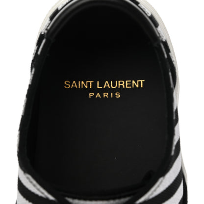 Saint Laurent Canvas Striped Venice Low Top Sneakers 37.5 Black White 7 of 9