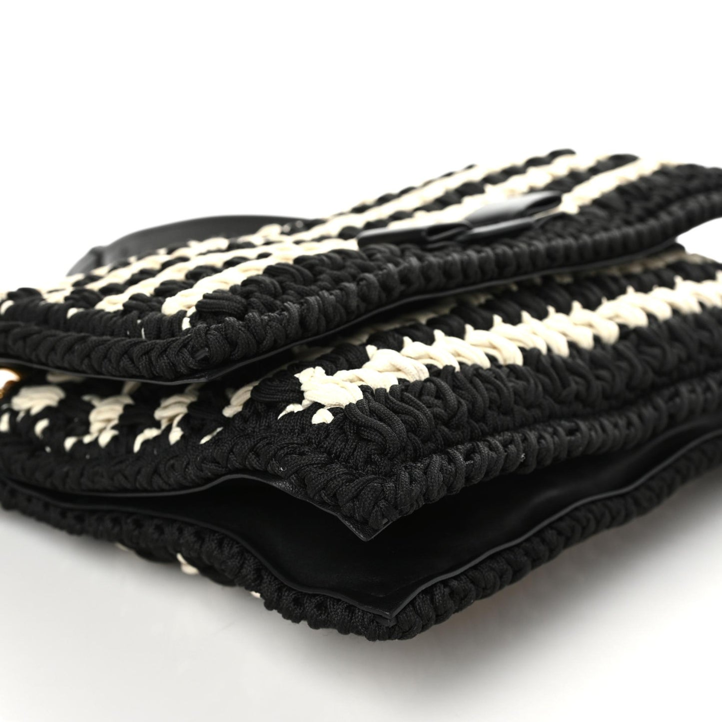 Crochet Medium Viva Bow Shoulder Bag Black White