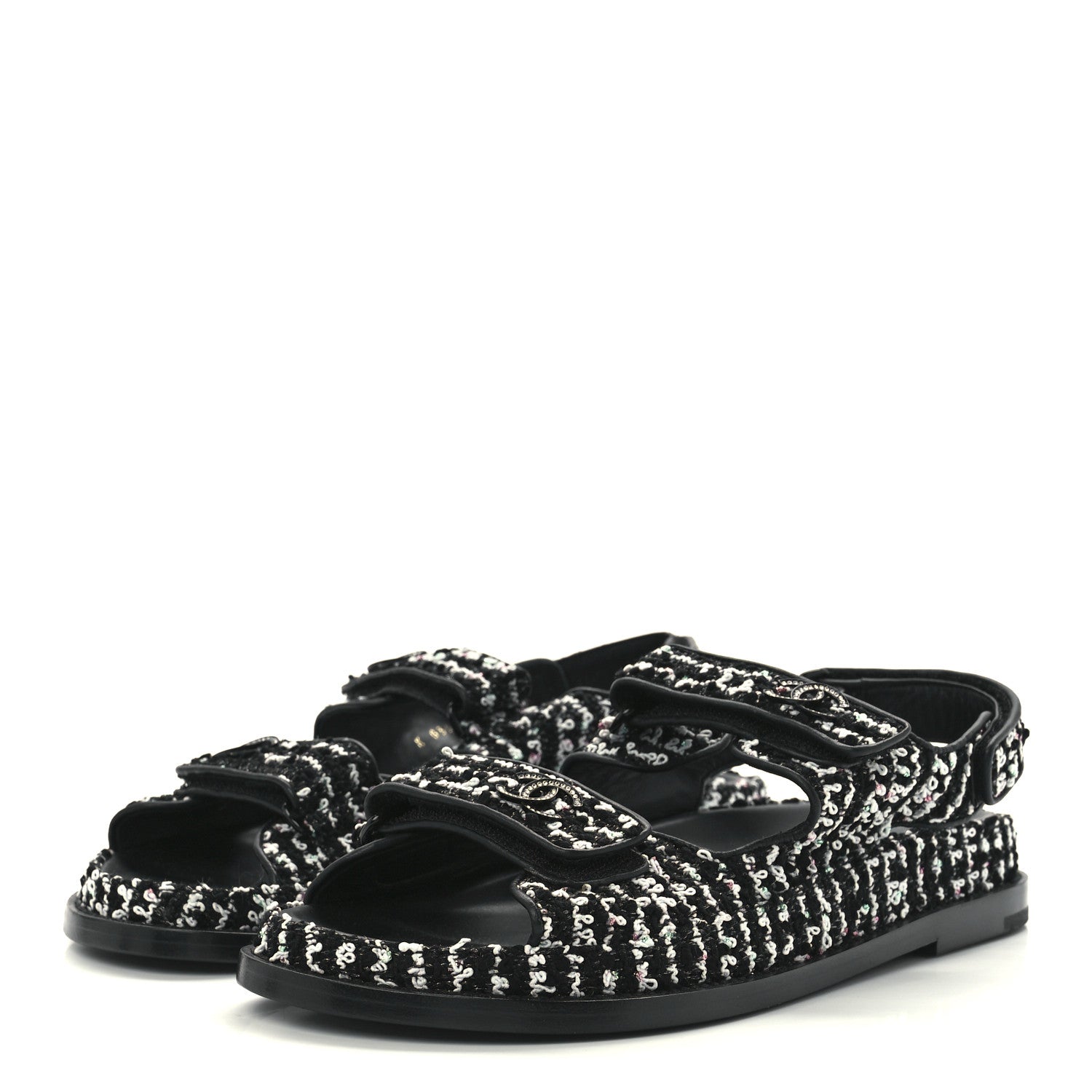 Chanel Tweed Lambskin Dad Sandals 38.5 Black White 3 of 9