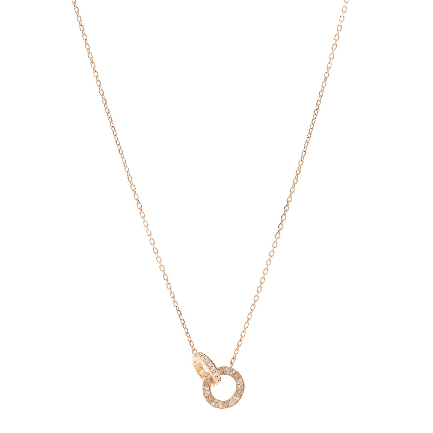 18K Pink Gold Diamond Interlocking LOVE Paved Necklace
