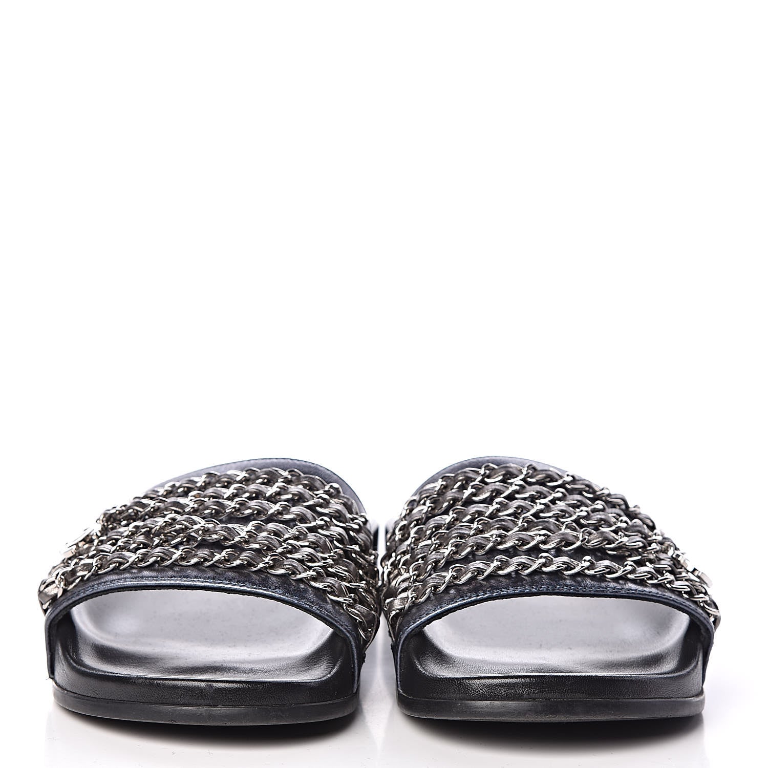 Chanel Fantasy Lambskin Chain Flat Sandals 37 Blue 2 of 8