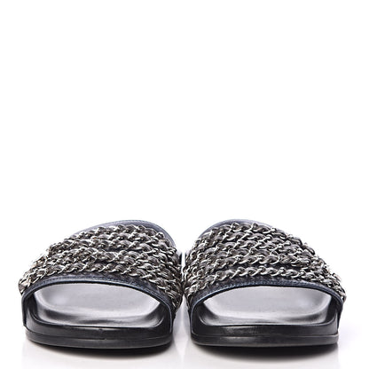Chanel Fantasy Lambskin Chain Flat Sandals 37 Blue 2 of 8